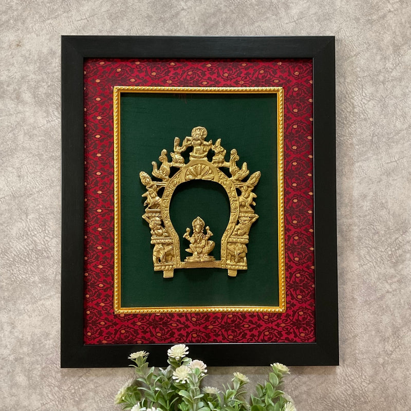 Framed Brass Prabhavali (Set of 2) - Lakshmi Ganesha - Ethnic Wall Decor - Crafts N Chisel - Indian Home Decor USA