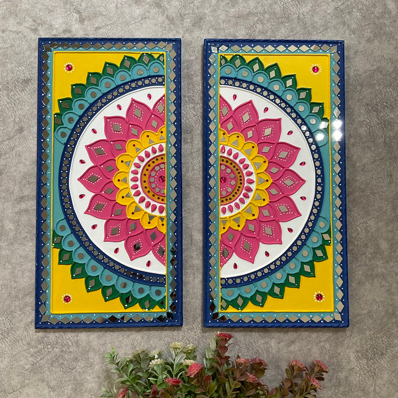 Elephant Flower Rangoli Lippan Wall Hanging - Clay Mirror Wall Decor (Set of 3) - Crafts N Chisel - Indian Home Decor USA