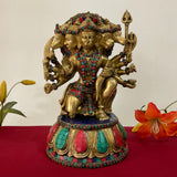 12.5 Inch Lord Hanuman Punchmukhi Idol - Brass Stonework Decorative Home Decor - Crafts N Chisel - Indian Home Decor USA