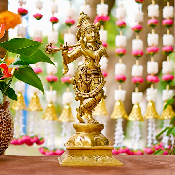 Krishna Statue Brass, Idol Murti For Pooja Mandir - Crafts N Chisel - Indian Home Decor USA