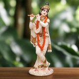 9.5 Inches Krishna Marble Dust & Resin Idol - Decorative Figurine - Crafts N Chisel - Indian Home Decor USA