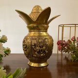 Lakshmi Ganesha Brass Kalash With Coconut For Pooja - Crafts N Chisel - Indian Home Decor USA