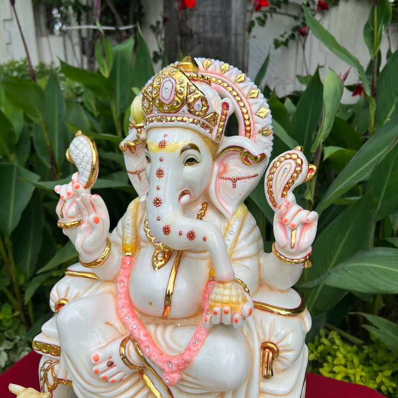 17.5 Inch Ganesha Idol For Home, Marble Dust Resin Hindu God Statue - Crafts N Chisel - Indian Home Decor USA