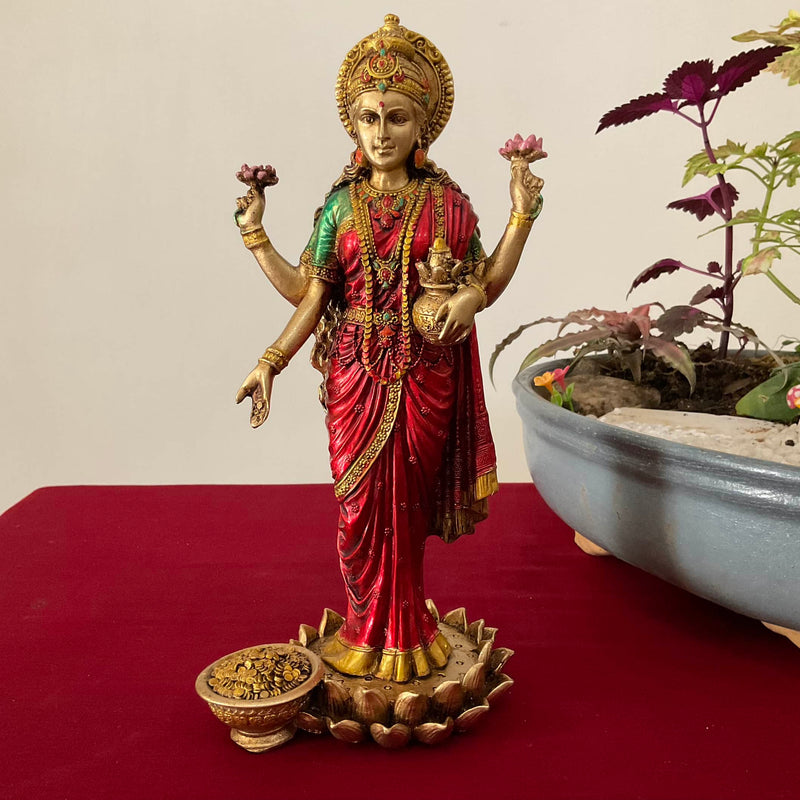 Lord Vishnu And Goddess Lakshmi Idol Cultured Marble Copper Finish - Decorative Home Decor - Crafts N Chisel - Indian Home Decor USA