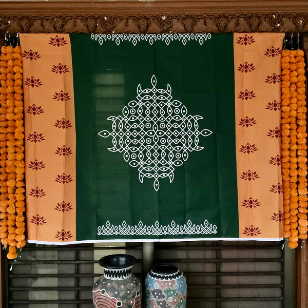 Orange and Green Backdrop With Artificial Flower Garlands (Set of 7 pcs) - Festive Decoration Wall Hanging - Crafts N Chisel - Indian Home Decor USA
