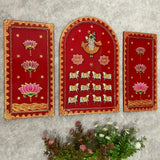Shrinathji Jharoka Lotus Pichwai Wall Hanging (Set of 3) - Crafts N Chisel - Indian Home Decor USA