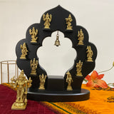 Lord Vishnu Dashavatar Brass Idol With Wooden Frame - Traditional Wall Hanging - Crafts N Chisel - Indian Home Decor USA