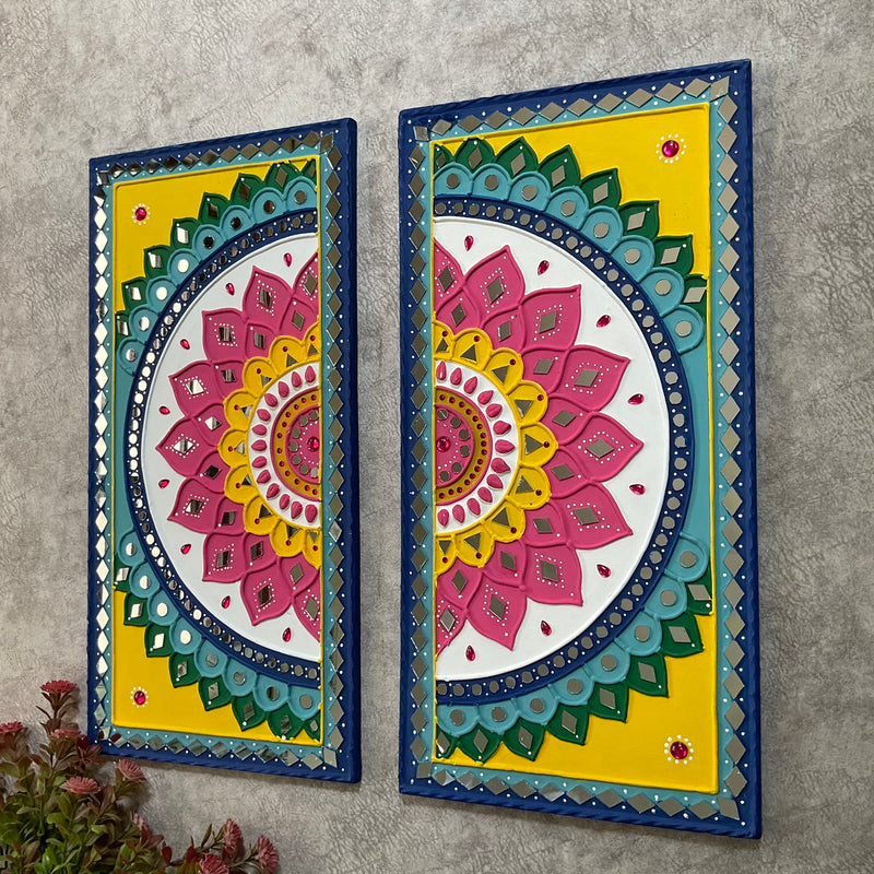 Colourful Flower Rangoli Lippan Wall Hanging - Clay Mirror Wall Decor - Crafts N Chisel - Indian Home Decor USA