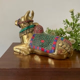 Nandi Brass Statue Stonework - Crafts N Chisel - Indian Home Decor USA