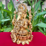 12 Inches Lord Ganesh Brass Idol - Ganpati Decorative Statue for Home Decor - Crafts N Chisel - Indian Home Decor USA