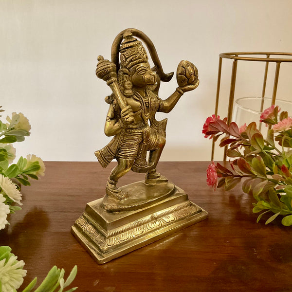 6 Inch Sankat Mochan Hanumanji Brass Idol - Crafts N Chisel - Indian Home Decor USA
