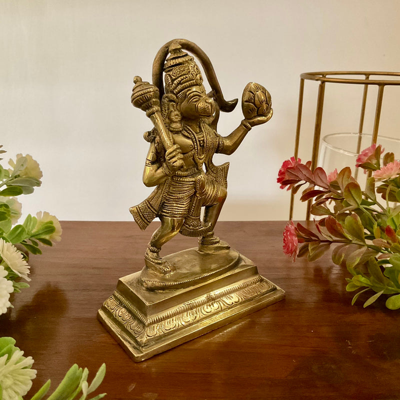 6 Inch Sankat Mochan Hanumanji Brass Idol - Crafts N Chisel - Indian Home Decor USA