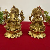 5 Inches Brass Lakshmi Ganesh Statue - Pooja Idol for Home - Festive Decor - Crafts N Chisel - Indian Home Decor USA