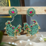 Enchanted Greens Pearl Parrot Motif Earrings - Crafts N Chisel - Indian Home Decor USA