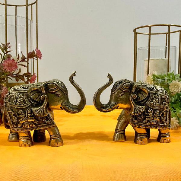 Brass Elephant (Set of 2) Table Decor - Crafts N Chisel - Indian Home Decor USA