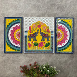 Elephant Flower Rangoli Lippan Wall Hanging - Clay Mirror Wall Decor (Set of 3) - Crafts N Chisel - Indian Home Decor USA