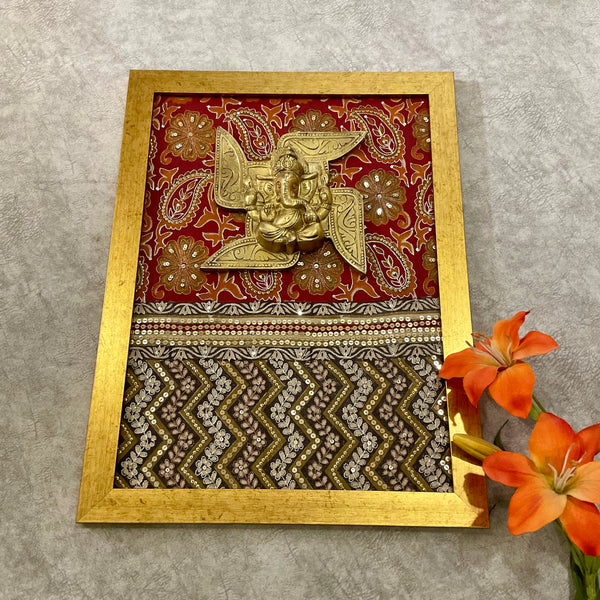 Swastik Brass Ganesha Framed Divine Wall Hanging - Crafts N Chisel - Indian Home Decor USA
