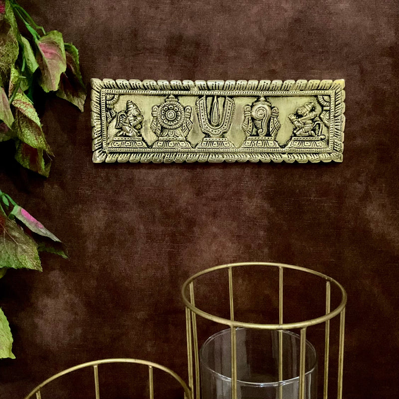 Shanku Chakra Namah with Hanumanji And Garuda - Divine Wall Hanging - Crafts N Chisel - Indian Home Decor USA