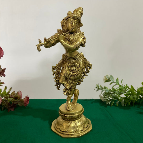 10 Lord Krishna Brass Idol And Shanku Chakra Diya - Decorative Figurine - Crafts N Chisel - Indian Home Decor USA