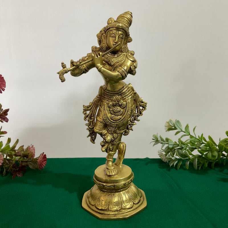 10 Lord Krishna Brass Idol And Shanku Chakra Diya - Decorative Figurine - Crafts N Chisel - Indian Home Decor USA