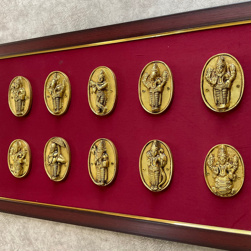 Lord Vishnu Dashavatar Brass Framed Divine Wall Hanging - Crafts N Chisel - Indian Home Decor USA