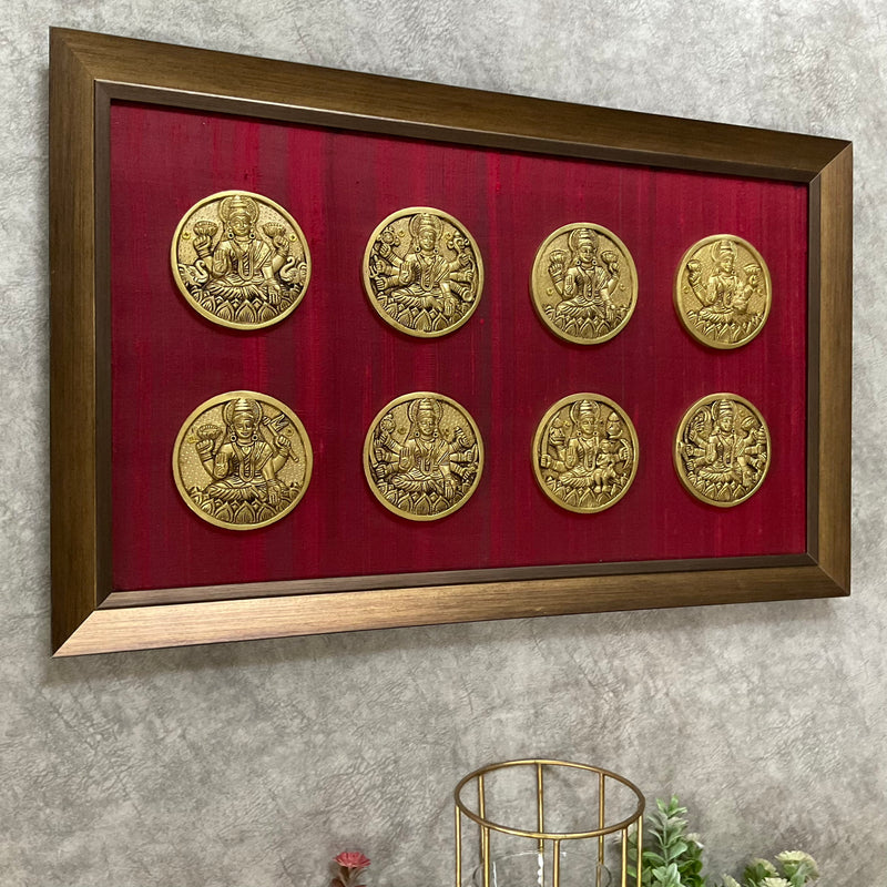 Ashtalakshmi Brass Divine Wall Hanging With Frame - Crafts N Chisel - Indian Home Decor USA