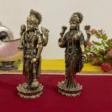 Lord Vishnu Lakshmi Brass Idol - 6” Light Weight Pooja Statue - Crafts N Chisel - Indian Home Decor USA