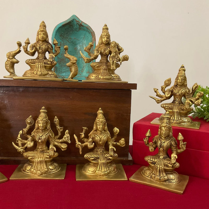 5 Inches Ashtalakshmi Brass Idol - Decorative Figurine - Crafts N Chisel - Indian Home Decor USA