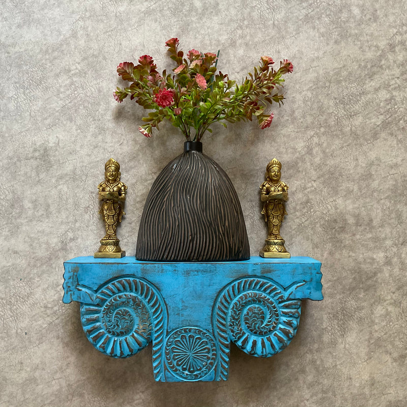 Distressed Wooded Blue Platform With Deep Lakshmi Wall Hanging - Decorative Wall decor (Set of 3) - Crafts N Chisel - Indian Home Decor USA