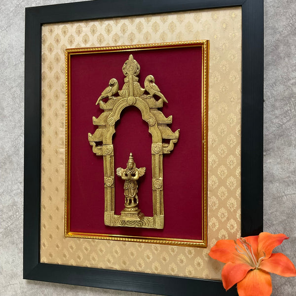 Framed Brass Prabhavali (Set of 2) - Lord Hanumanji And Garuda - Ethnic Wall Decor - Crafts N Chisel - Indian Home Decor USA