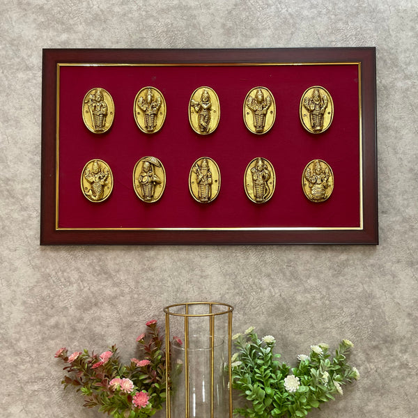 Lord Vishnu Dashavatar Brass Framed Divine Wall Hanging - Crafts N Chisel - Indian Home Decor USA