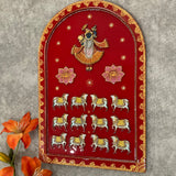 Shrinathji Jharoka Lotus Pichwai Wall Hanging (Set of 3) - Crafts N Chisel - Indian Home Decor USA