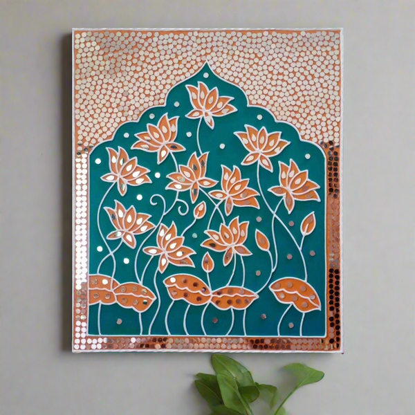 18 Inch Lotus Pichwai Lippan Wall Hanging - Clay Mirror Wall Decor - Crafts N Chisel - Indian Home Decor USA