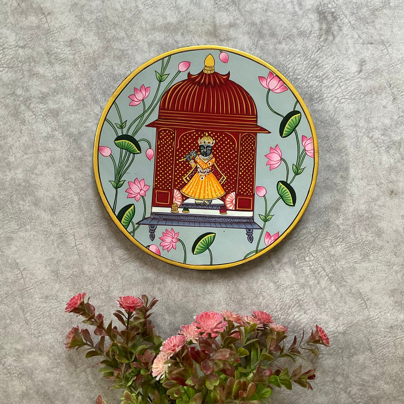 Krishna Shrinathji Cow Pichwai Wall Hanging - Decorative Round Plate - Crafts N Chisel - Indian Home Decor USA