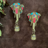 Elephant Bell (Set of 2) Stonework - Decorative Brass Wall Hanging - Crafts N Chisel - Indian Home Decor USA