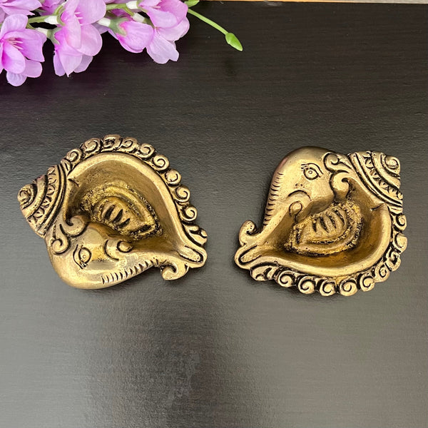Small Ganesha Diya (Set of 6) - Handmade Brass lamp - Decorative - Crafts N Chisel - Indian Home Decor USA