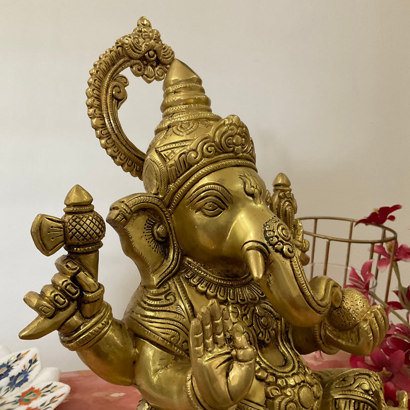 Lord Ganesh Brass Idol - Ganpati Decorative Statue for Home Decor - Crafts N Chisel - Indian Home Decor USA