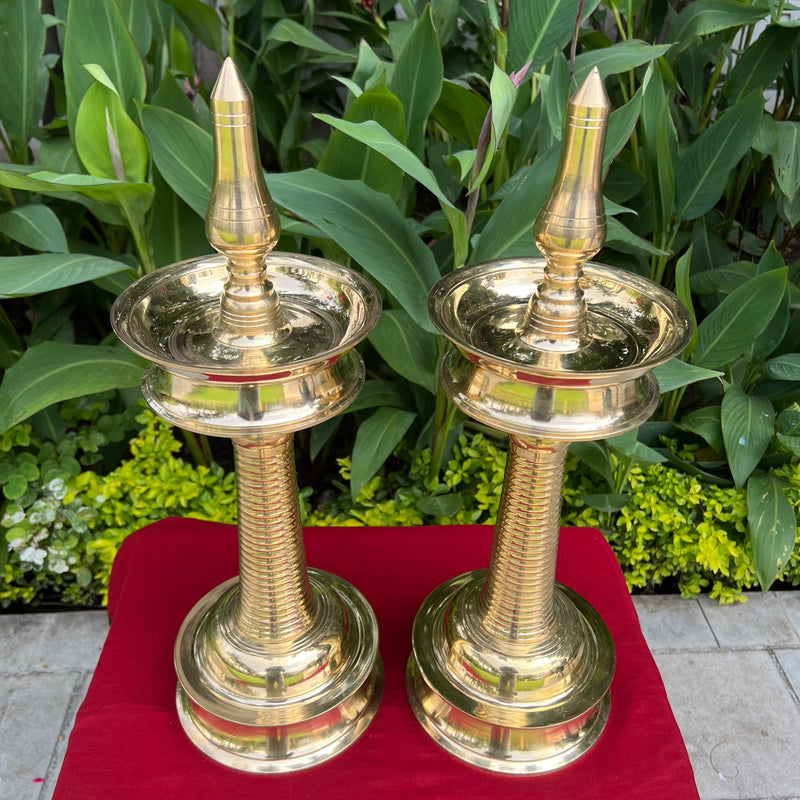 21.5 Inch Brass Kerala Nilavilakku (Set of 2) - Handmade Brass Lamp Diya - Decorative Decor - Crafts N Chisel - Indian Home Decor USA