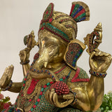 Big Ganesha Statue of Home Entrance Decor Idol - Brass Stonework Murti - Crafts N Chisel - Indian Home Decor USA