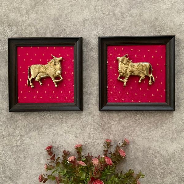 Pichwai Cow Brass Wall Decor (Set of 2) - Traditional Wall Hanging - Crafts N Chisel - Indian Home Decor USA
