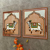 Cow Lippan Wall Hanging Set of 2 - Clay Mirror Wall Decor - Crafts N Chisel - Indian Home Decor USA