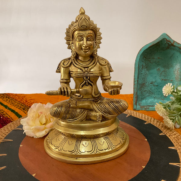 Annapurna Statue Brass - 8 Inch Annapoorna Goddess of Food - Crafts N Chisel - Indian Home Decor USA