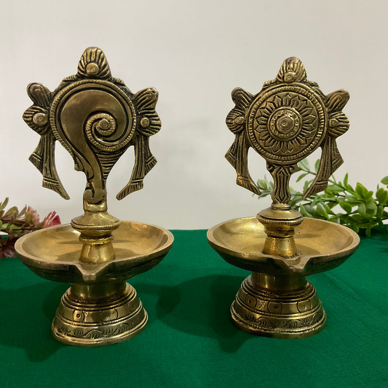 10 Lord Krishna Brass Idol And Shanku Chakra Diya - Decorative Figurine - Crafts N Chisel - Indian Home Decor USA