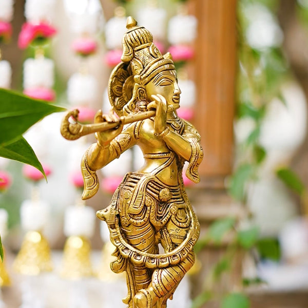 Krishna Statue Brass, Idol Murti For Pooja Mandir - Crafts N Chisel - Indian Home Decor USA