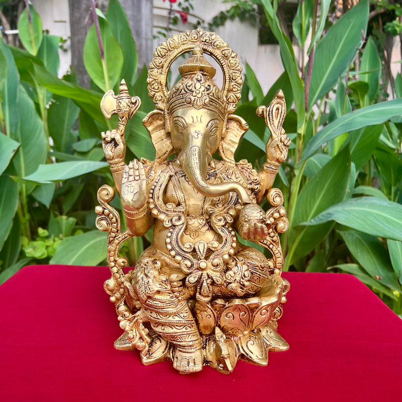12 Inches Lord Ganesh Brass Idol - Ganpati Decorative Statue for Home Decor - Crafts N Chisel - Indian Home Decor USA