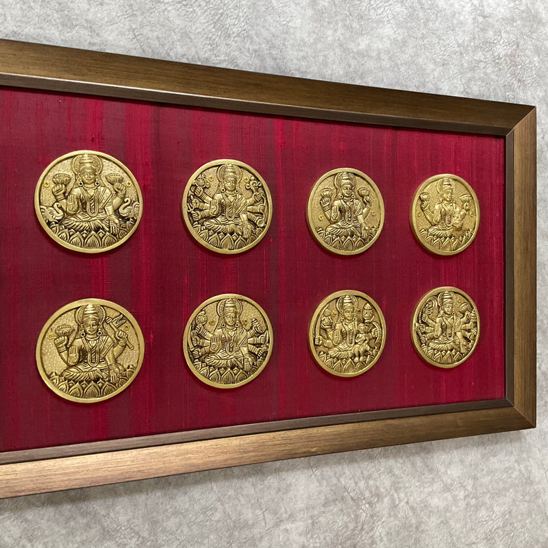 Ashtalakshmi Brass Divine Wall Hanging With Frame - Crafts N Chisel - Indian Home Decor USA