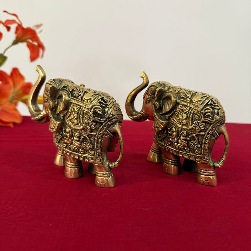 Brass Elephant (Set of 2) Table Decor - Crafts N Chisel - Indian Home Decor USA