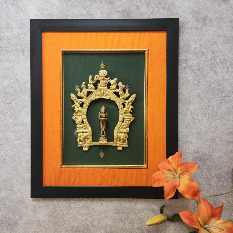 Framed Brass Prabhavali (Set of 2) - Lord Krishna And Deep Lakshmi - Ethnic Wall Decor - Crafts N Chisel - Indian Home Decor USA