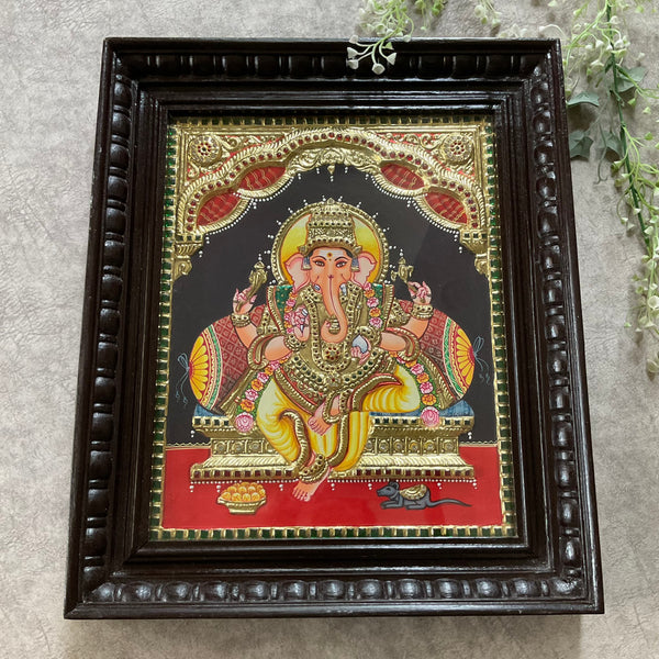 Lord Ganesha 3D Tanjore Painting - Traditional Wall Art - Crafts N Chisel - Indian Home Decor USA