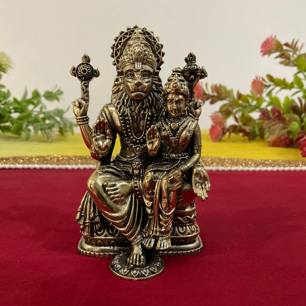 Narsimha Lakshmi Brass Idol - 4 Inch Statue Vishnu Avatar Home Pooja - Light Weight - Crafts N Chisel - Indian Home Decor USA